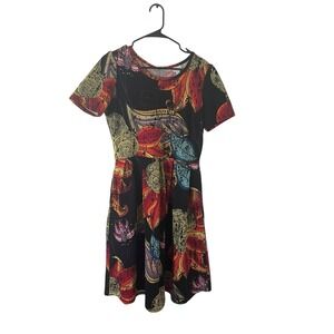 LuLaRoe Rare Unicorn Black Floral Art To Wear Amelia Dress Feminine Large Pocket